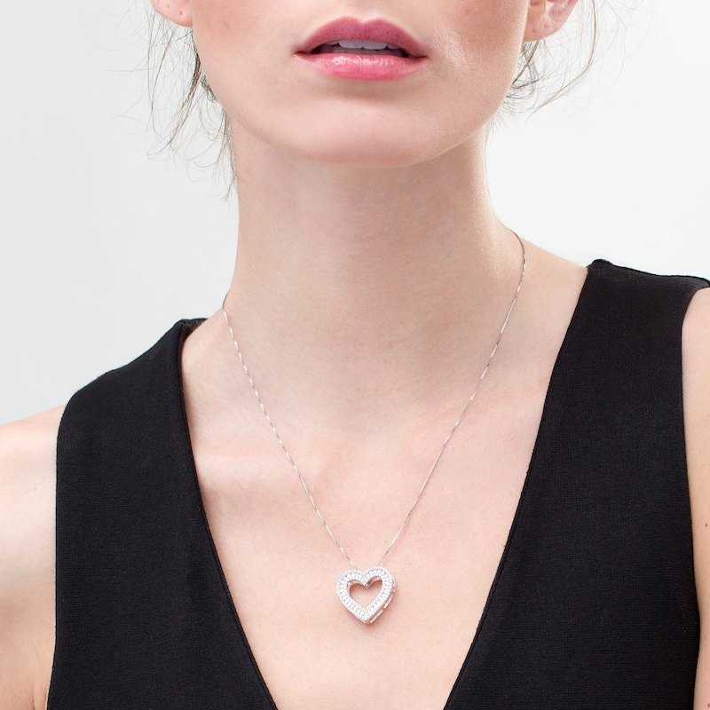 1.00 CT. T.W. Diamond Heart Outline Pendant in Sterling Silver