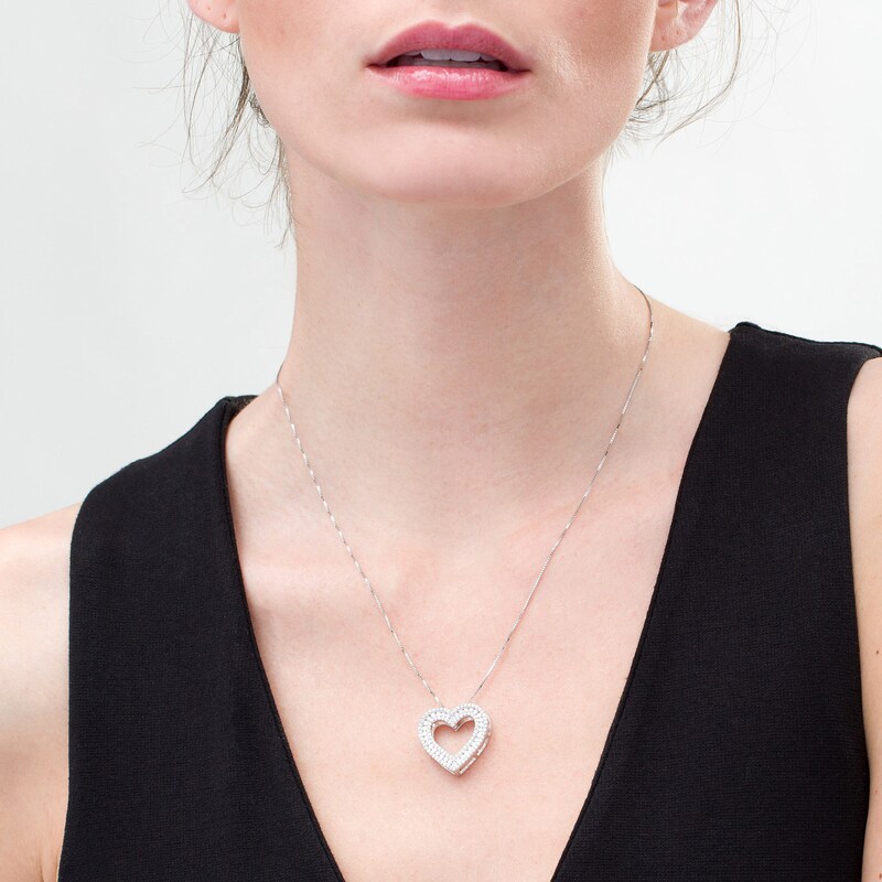 Main Image 2 of 1.00 CT. T.W. Diamond Heart Outline Pendant in Sterling Silver