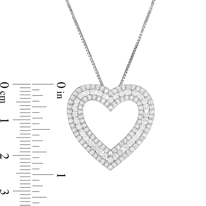 Main Image 3 of 1.00 CT. T.W. Diamond Heart Outline Pendant in Sterling Silver