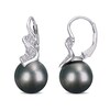 Thumbnail Image 1 of 9.0-9.5mm Baroque Black Tahitian Cultured Pearl and 0.16 CT. T.W. Diamond Swirl Drop Earrings in Sterling Silver