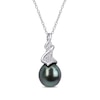 Thumbnail Image 1 of 9.0-9.5mm Baroque Black Tahitian Cultured Pearl and 0.085 CT. T.W. Diamond Swirl Pendant in Sterling Silver