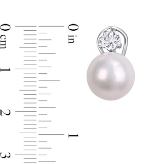 11.0-12.0mm Freshwater Cultured Pearl and 5.0mm White Topaz Stud Earrings in Sterling Silver