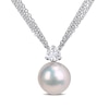 Thumbnail Image 0 of 11.0-12.0mm Cultured Freshwater Pearl and 5.0mm White Topaz Triple Strand Pendant in Sterling Silver