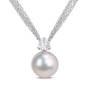 Thumbnail Image 1 of 11.0-12.0mm Freshwater Cultured Pearl and 5.0mm White Topaz Triple Strand Pendant in Sterling Silver