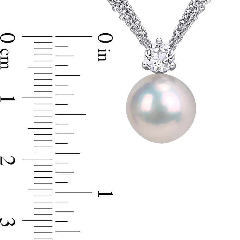 11.0-12.0mm Cultured Freshwater Pearl and 5.0mm White Topaz Triple Strand Pendant in Sterling Silver