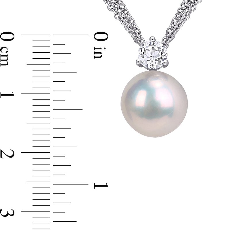 Main Image 3 of 11.0-12.0mm Freshwater Cultured Pearl and 5.0mm White Topaz Triple Strand Pendant in Sterling Silver