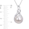Thumbnail Image 2 of 11.0-12.0mm Cultured Freshwater Pearl, Lab-Created White Sapphire and Diamond Accent Pendant in Sterling Silver