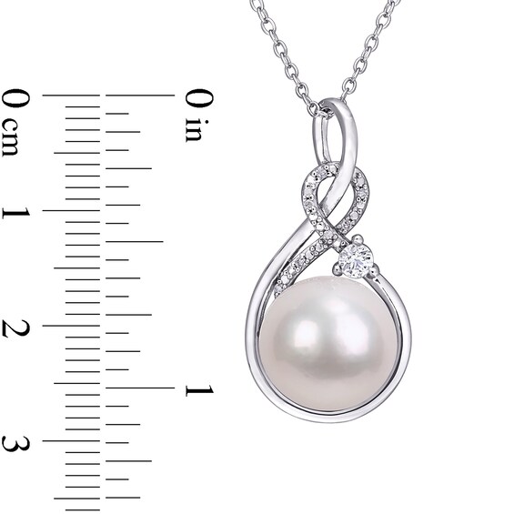 11.0-12.0mm Freshwater Cultured Pearl, Lab-Created White Sapphire and Diamond Accent Pendant in Sterling Silver