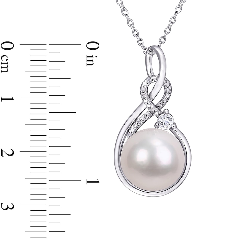 11.0-12.0mm Cultured Freshwater Pearl, Lab-Created White Sapphire and Diamond Accent Pendant in Sterling Silver