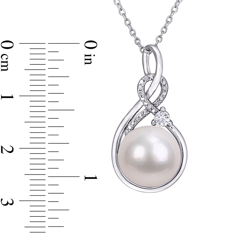 Main Image 3 of 11.0-12.0mm Freshwater Cultured Pearl, Lab-Created White Sapphire and Diamond Accent Pendant in Sterling Silver