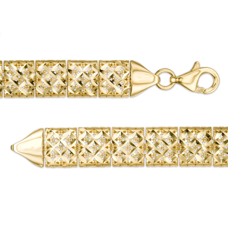 6.2mm Diamond-Cut Rectangular Link Bracelet in Hollow 10K Gold - 7.25"