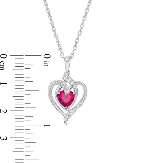 6.0mm Lab-Created Ruby and White Sapphire Ribbon Heart Pendant in Sterling Silver