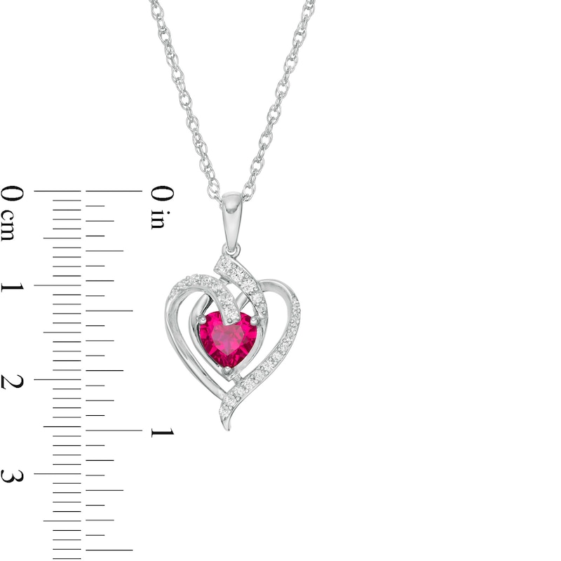 6.0mm Lab-Created Ruby and White Sapphire Ribbon Heart Pendant in Sterling Silver