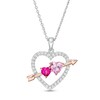 Thumbnail Image 1 of Lab-Created Ruby and Pink and White Sapphire Heart with Arrow Pendant in Sterling Silver and 14K Rose Gold Plate