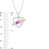 Thumbnail Image 2 of Lab-Created Ruby and Pink and White Sapphire Heart with Arrow Pendant in Sterling Silver and 14K Rose Gold Plate