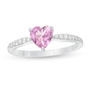 6.0mm Heart-Shaped Lab-Created Pink and White Sapphire Ring in Sterling Silver