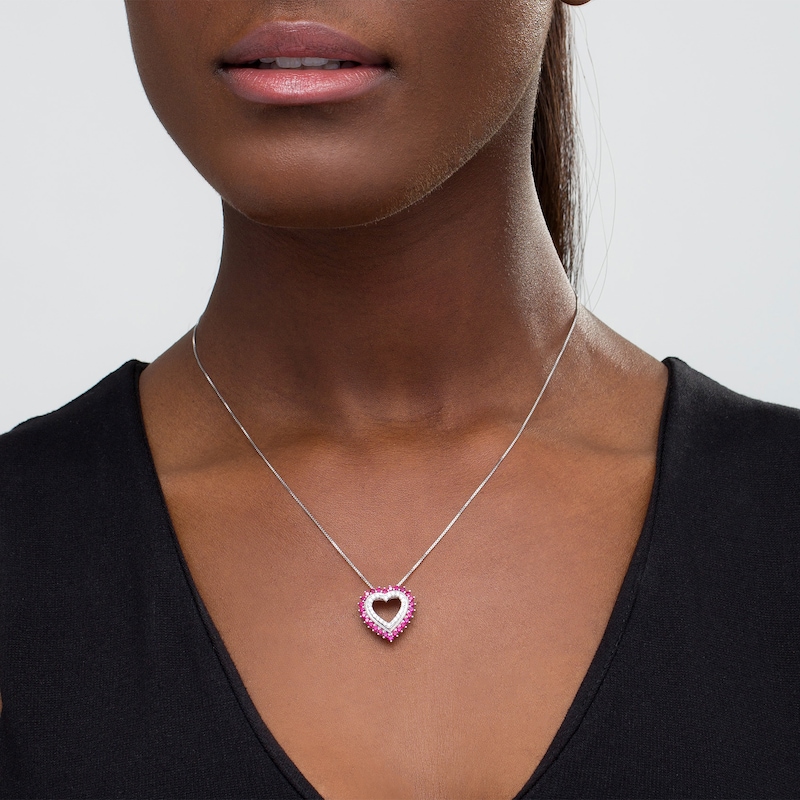 Lab-Created Ruby and White Sapphire Heart Outline Pendant in Sterling Silver