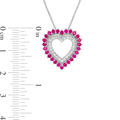 Lab-Created Ruby and White Sapphire Heart Outline Pendant in Sterling Silver