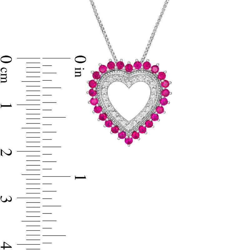 Lab-Created Ruby and White Sapphire Heart Outline Pendant in Sterling Silver