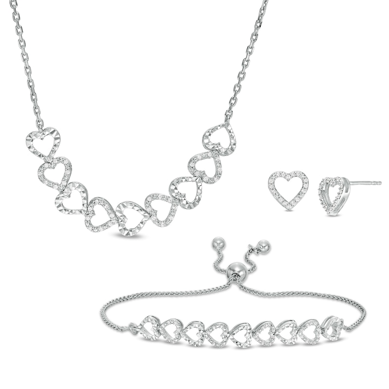 0.30 CT. T.W. Diamond Heart Necklace, Bolo Bracelet and Stud Earrings Set in Sterling Silver