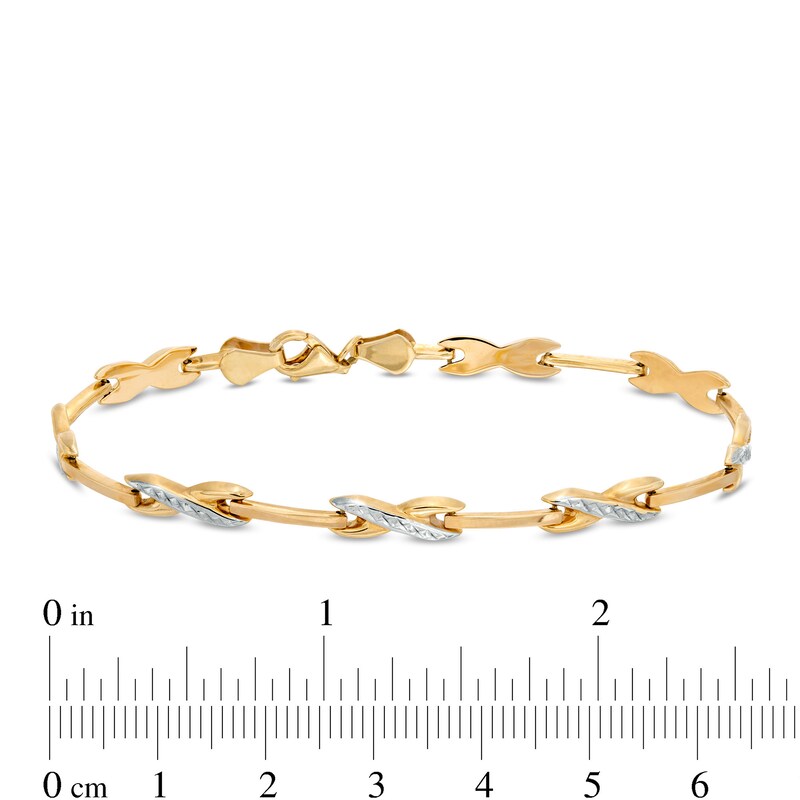 Diamond-Cut "X" Link Bracelet in 10K Two-Tone Gold - 7.25"