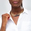 Thumbnail Image 1 of Navy Blue Enamel and Diamond-Cut Bead Bib Necklace in 14K Gold