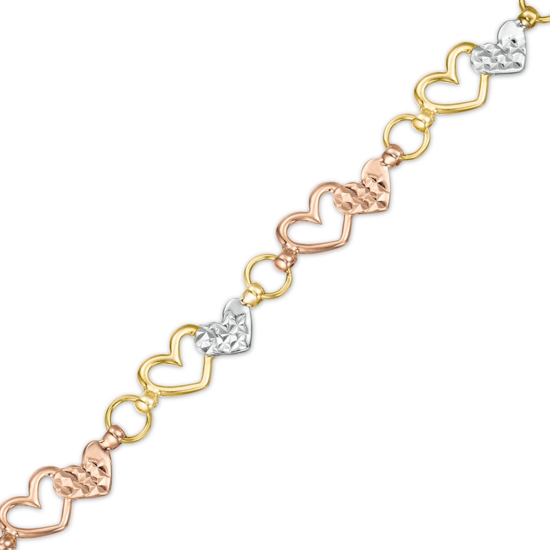 Interlocking Hearts Link Bracelet in 10K Tri-Tone Gold - 7.25"|Peoples Jewellers