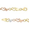 Thumbnail Image 2 of Interlocking Hearts Link Bracelet in 10K Tri-Tone Gold - 7.25"