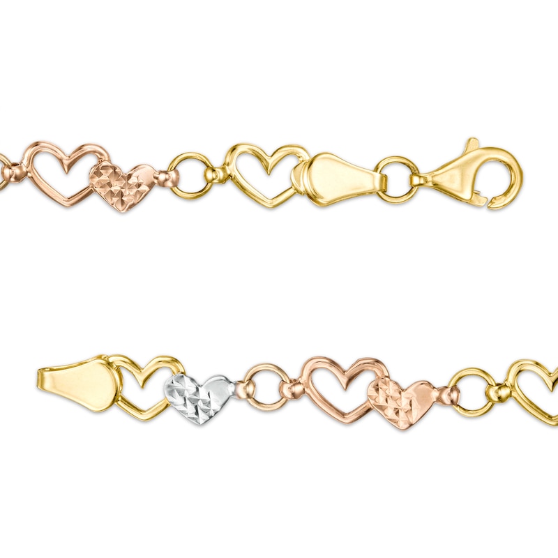 Interlocking Hearts Link Bracelet in 10K Tri-Tone Gold - 7.25"