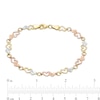 Thumbnail Image 3 of Interlocking Hearts Link Bracelet in 10K Tri-Tone Gold - 7.25"