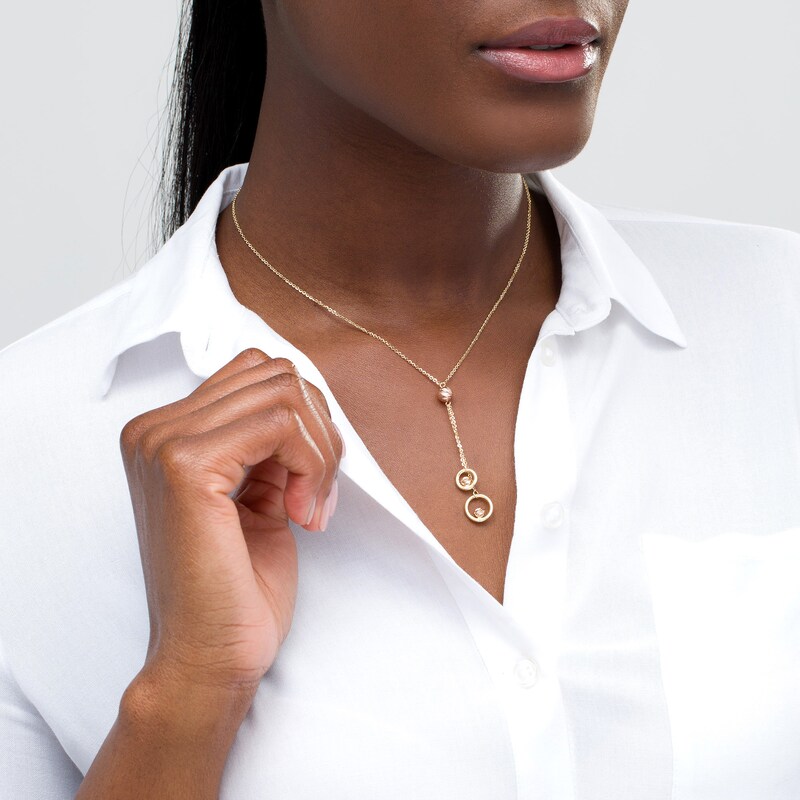 Main Image 2 of Double Circle and Bead Drop Necklace in 14K Two-Tone Gold - 17&quot;