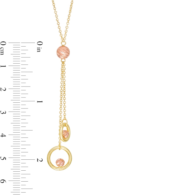 Double Circle and Bead Drop Necklace in 14K Two-Tone Gold - 17"