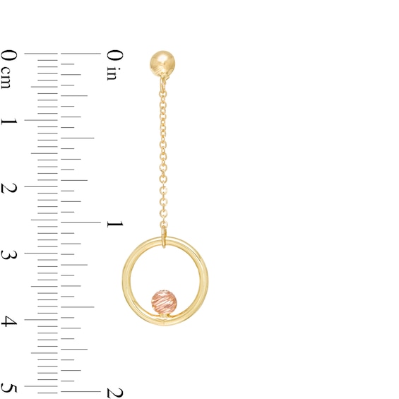 Circle and Bead Dangle Drop Earrings in 14K Two-Tone Gold