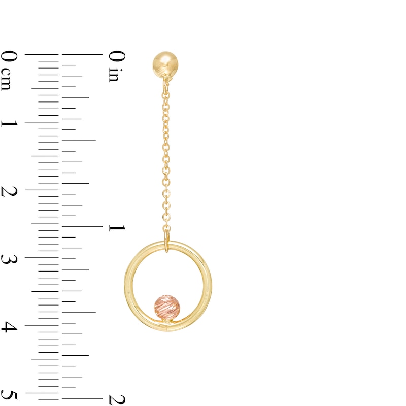 Circle and Bead Dangle Drop Earrings in 14K Two-Tone Gold