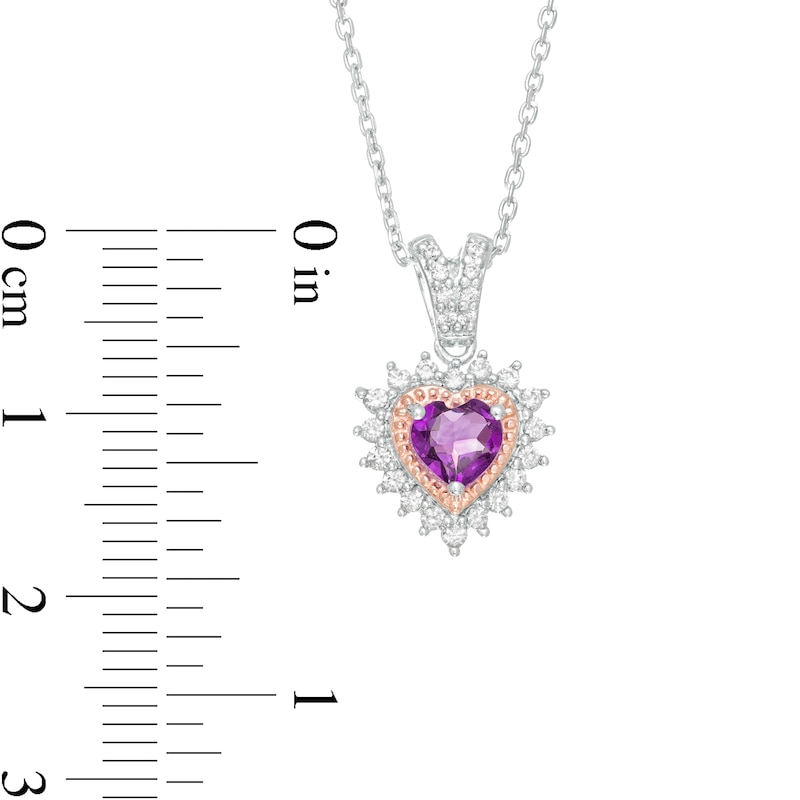 Main Image 3 of Amethyst and Lab-Created White Sapphire Heart Pendant and Stud Earrings Set in Sterling Silver and 14K Rose Gold Plate