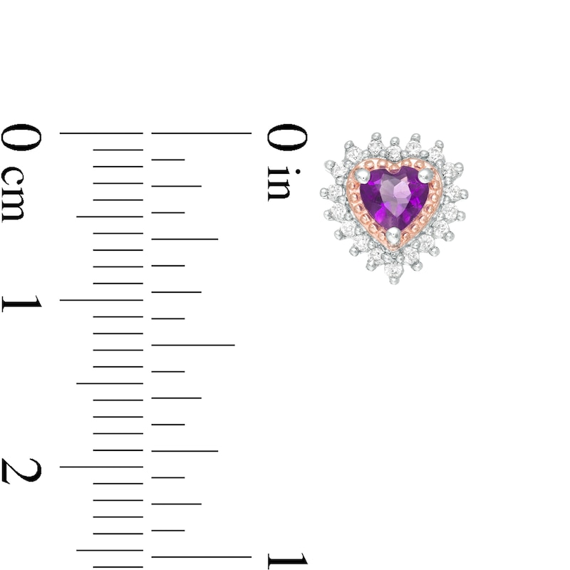 Main Image 4 of Amethyst and Lab-Created White Sapphire Heart Pendant and Stud Earrings Set in Sterling Silver and 14K Rose Gold Plate