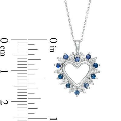 Blue Sapphire and Diamond Accent Shadow Heart Pendant in 10K White Gold