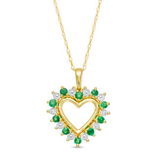 Emerald and Diamond Accent Shadow Heart Pendant in 10K Gold