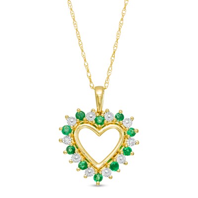 Emerald and Diamond Accent Shadow Heart Pendant in 10K Gold