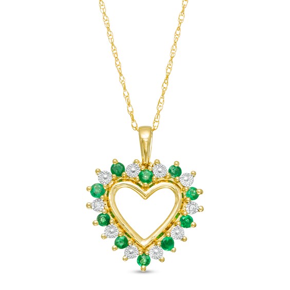 Emerald and Diamond Accent Shadow Heart Pendant in 10K Gold