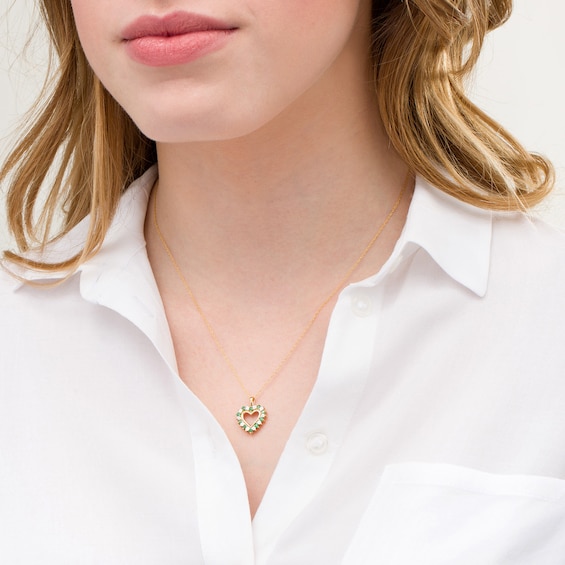 Emerald and Diamond Accent Shadow Heart Pendant in 10K Gold