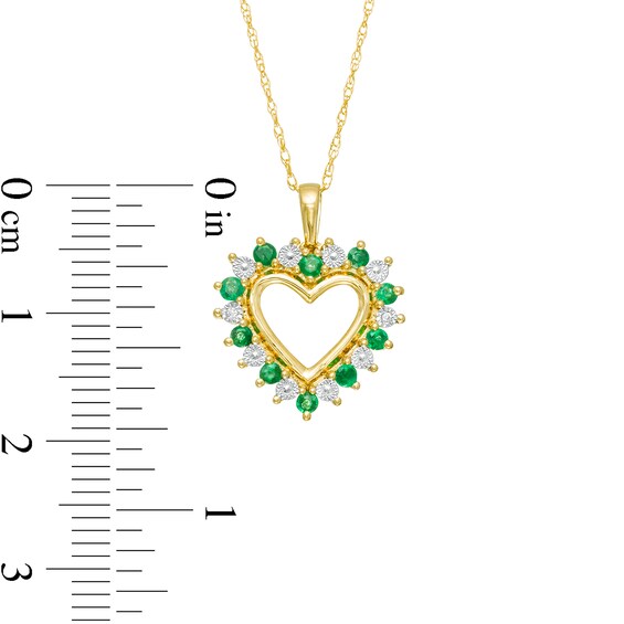 Emerald and Diamond Accent Shadow Heart Pendant in 10K Gold