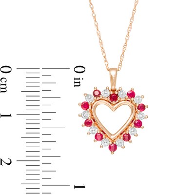Ruby and Diamond Accent Shadow Heart Pendant in 10K Rose Gold