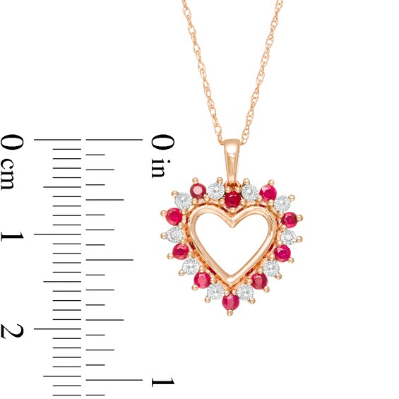 Ruby and Diamond Accent Shadow Heart Pendant in 10K Rose Gold