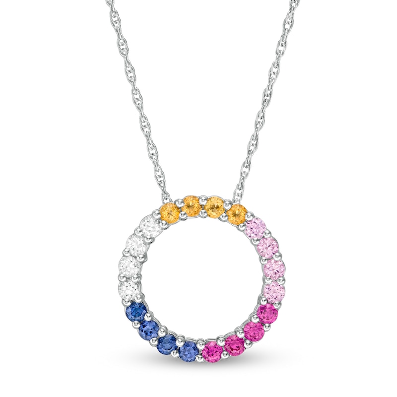 Lab-Created Multi-Colour Sapphire Circle Pendant in Sterling Silver|Peoples Jewellers