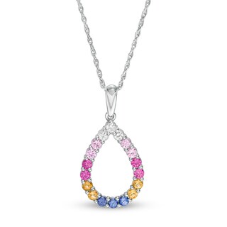 Lab-Created Multi-Colour Sapphire Teardrop Pendant in Sterling Silver