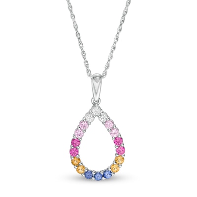 Lab-Created Multi-Colour Sapphire Teardrop Pendant in Sterling Silver