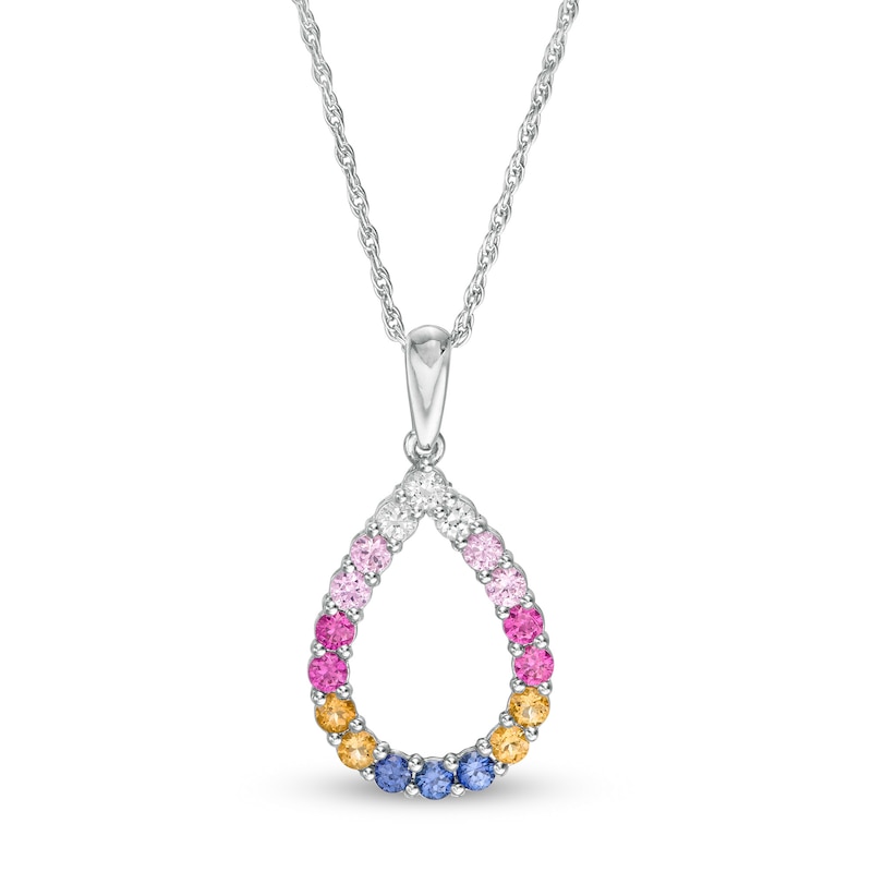 Lab-Created Multi-Colour Sapphire Teardrop Pendant in Sterling Silver