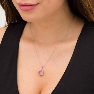 Lab-Created Multi-Colour Sapphire Teardrop Pendant in Sterling Silver