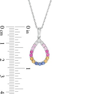 Lab-Created Multi-Colour Sapphire Teardrop Pendant in Sterling Silver
